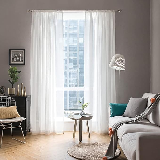MIULEE White Window Sheer Curtains for Bedroom Living Room Solid Elegant Net Drapes 2 Panels Width 42 x Length 84 Inches