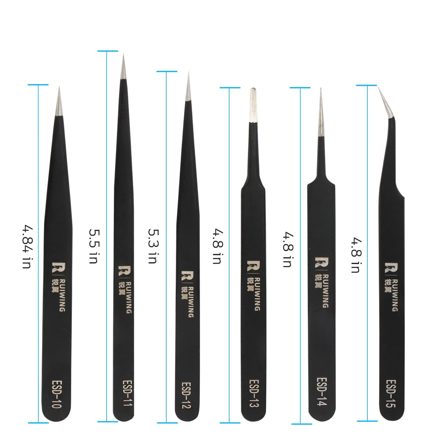 4 Pcs Precision Stainless Steel Tweezers Set, Extra-Long & Thick RL Tweezers, Straight Curved Tips, for Electronics, Jewelry, Crafts, Labs & DIY Repairs, Precision Tools