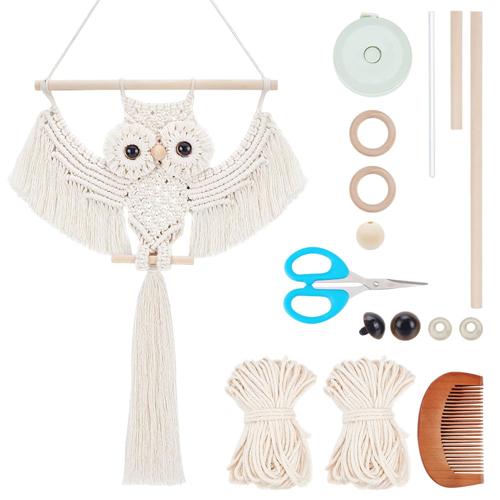 ACRNIGHEET DIY Owl Macrame Kit with Instruction - Handmade White Owl Hanging Ornament Boho Hand Woven Macrame Making Kit for Home Decor