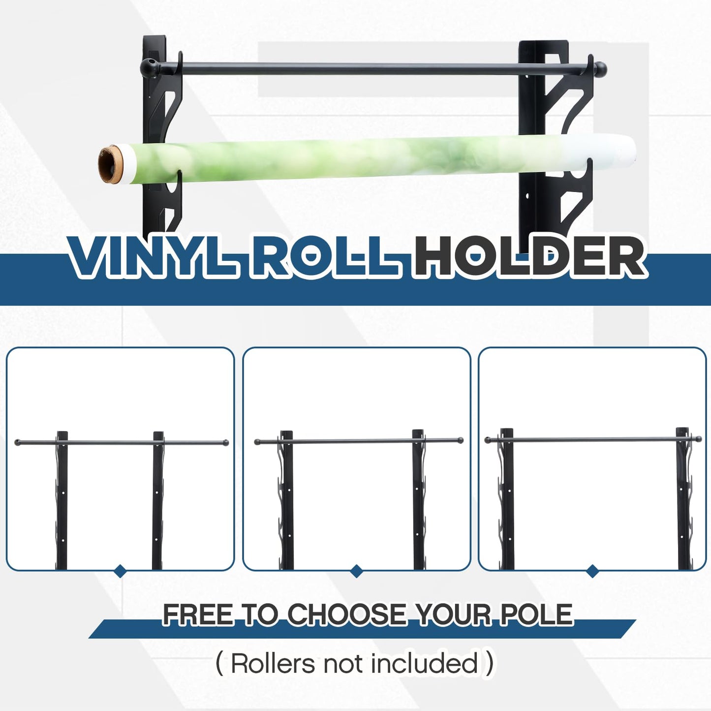 Kritkin 6 Roll Vinyl Roll Holder Adjustable Metal Vinyl Rack Wall Mount for Car Wrap Material Transfer Paper Tape Wallpaper Window Film Garage Workshop, Bracket Only
