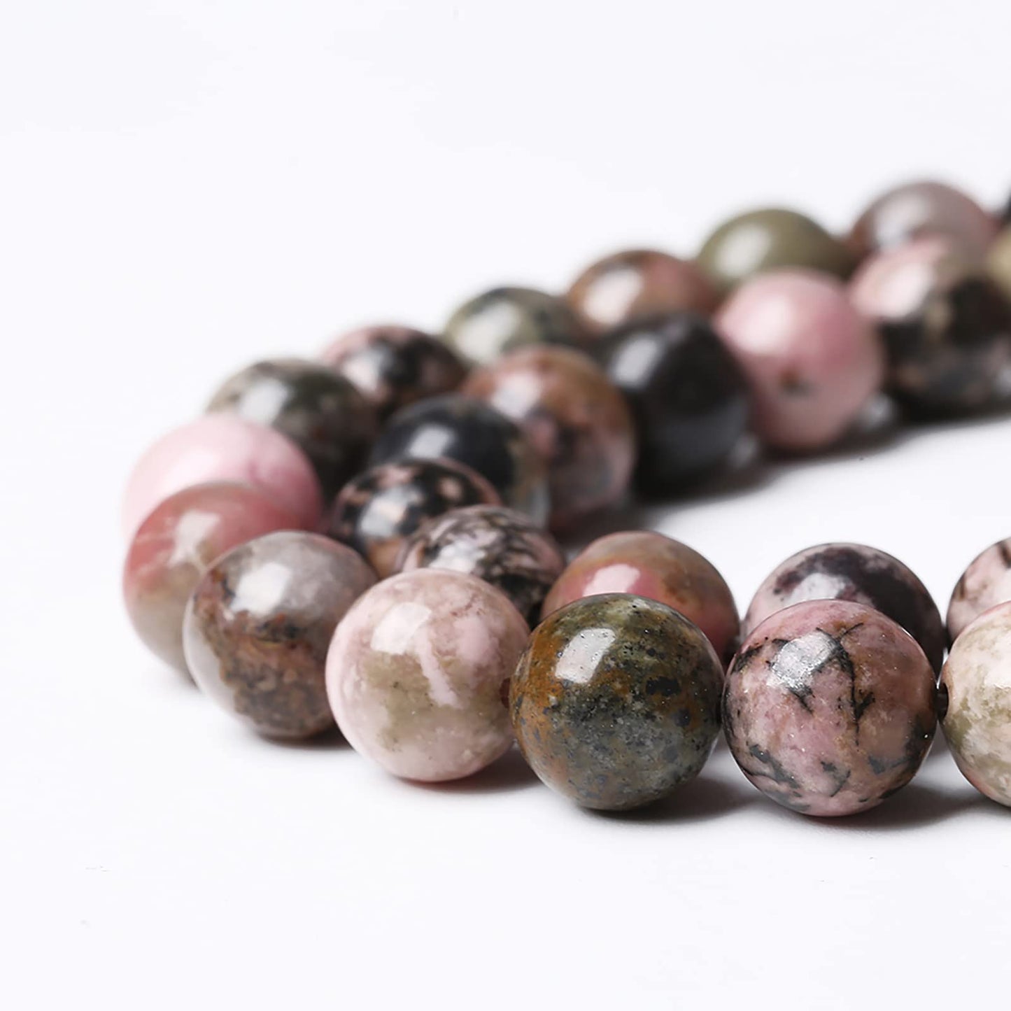 90PCS 8mm Natural Black Lace Rhodonite Beads Healing Power Stones Round Loose Gemstone Beads for Jewelry Making DIY Bracelet Necklace 32" 2 Strands