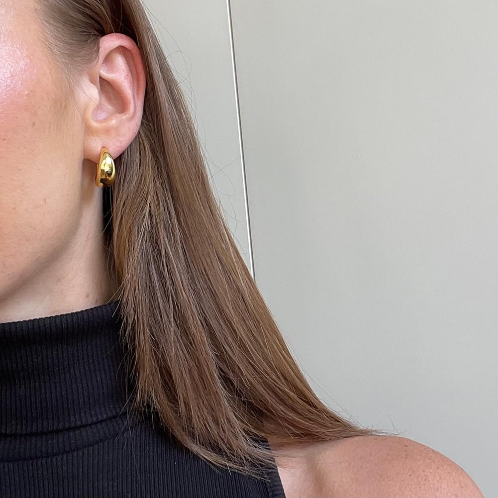 Obidos 14K Gold Plated Small Chunky Open Hoops | Thick Lightweight Gold Hoop Earrings for Women