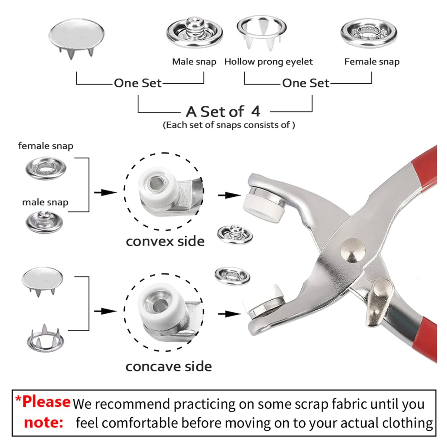 GTAAOY 800PCS Metal Snaps Buttons with Fastener Pliers Press Tool Kit Perfect for DIY Crafts Clothes Hats and Sewing, Snap Button Fasteners Kit for Clothing Sewing(200 Sets,10 Colors,9.5mm)