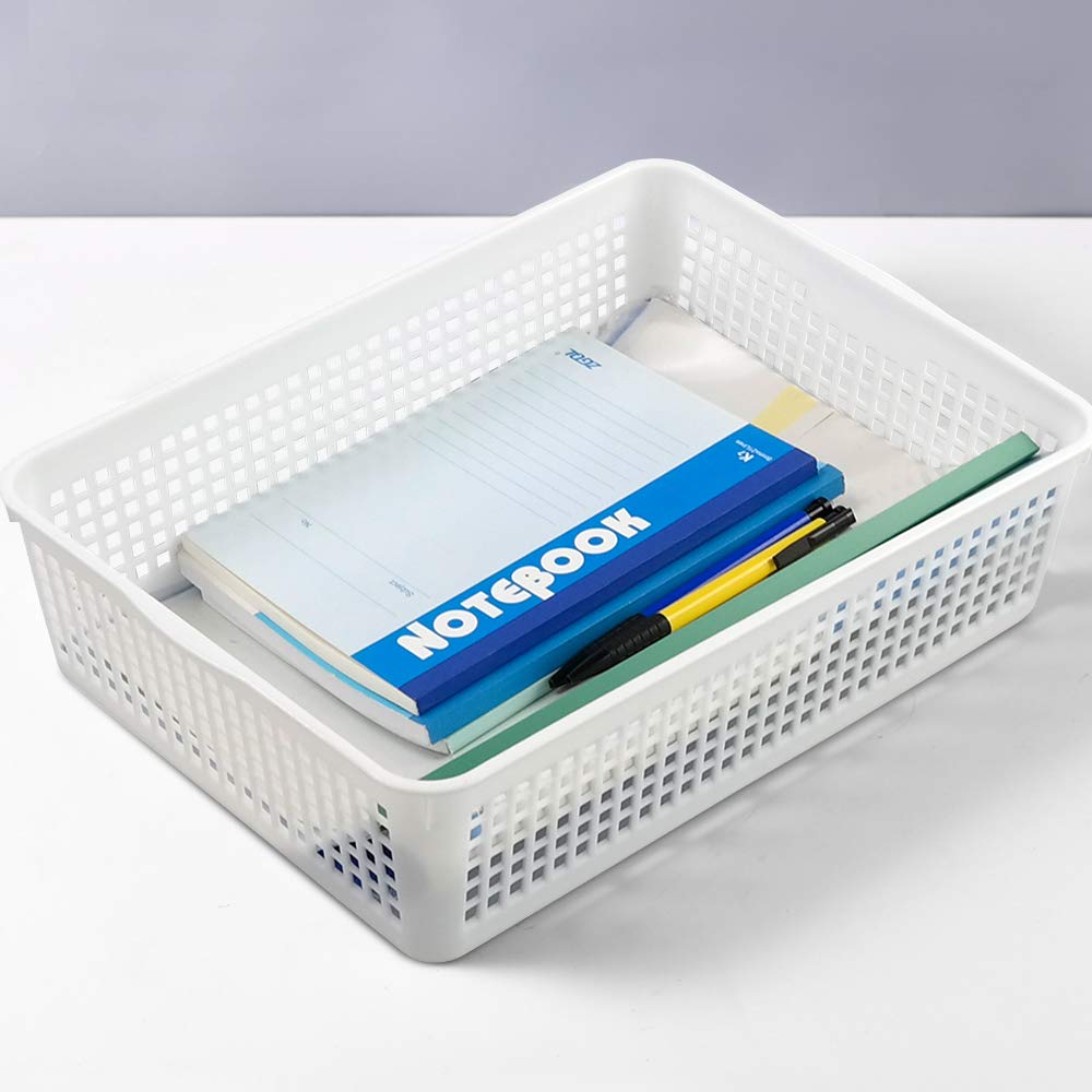 Innouse 6 Pack A4 Paper Size Plastic Storage Baskets, White File Organizer Basket Tray