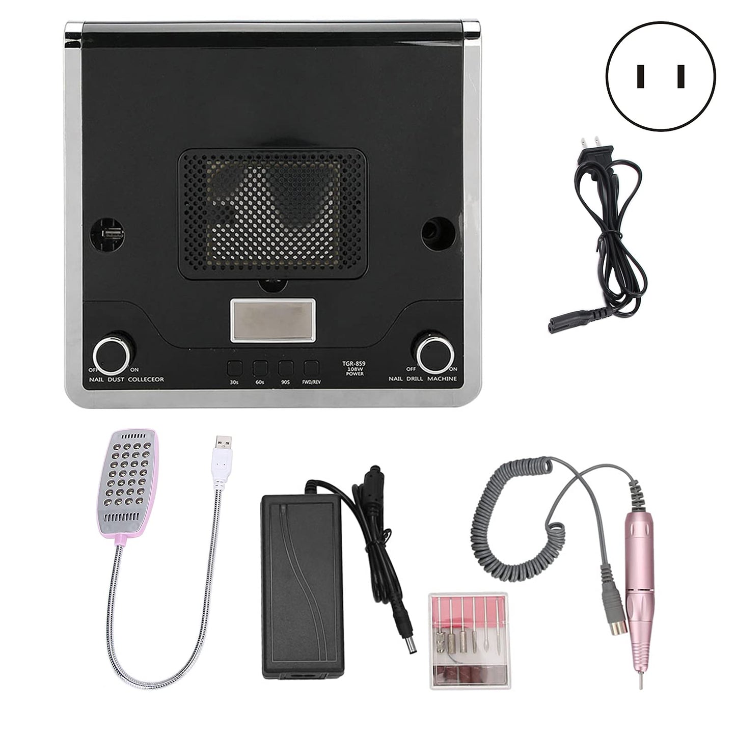 Nail Drill with Curing Lamp, Nail Dust Collector, LED Light, Grinding Machine - 108W 4-In-1 Nail Art Kit for Efficient Nail Polishing and Dust Removal (US Plug)