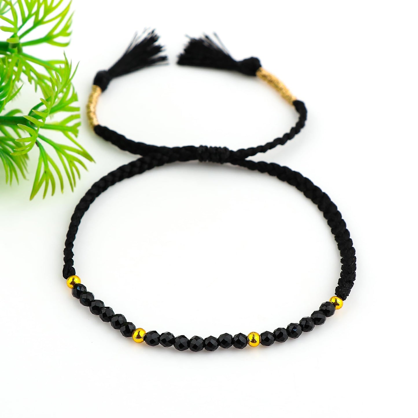GEMSYMPHONY Black Spinel Gemstone Beads Braided Bracelet – 3.5mm Natural Stone Beads, Handmade Adjustable Braided Rope Bracelet, Healing Crystal Jewelry for Men & Women, Unisex Boho Gift