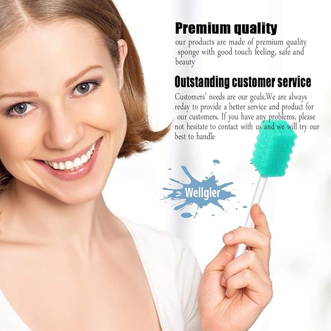 Wellgler's Disposable Oral Swabs, Sterile Sponge Mouth Swabs (100pcs,sky blue)