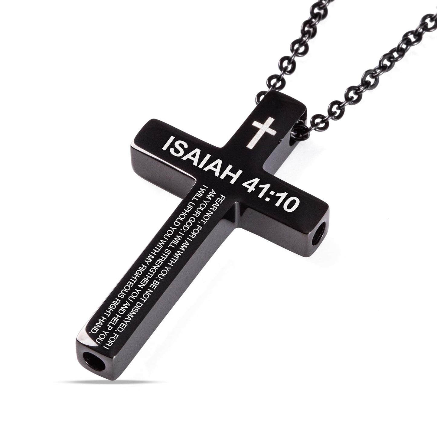 FUNPAR Cross Breathing Necklace for Anxiety, Inspirational Bible Verse Mindfulness Pendant Necklace, Stainless Steel Meditation Breathwork Tool, Anxiety Relief Items for Teens Gift(Black 41: 10)