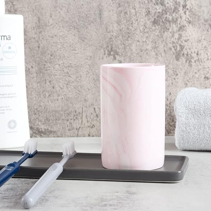 Ceramic Toothbrush Holder, Bathroom Cup, Drinking Mug, Coffee Cups, Marble Pattern Pen Holders, 300ml/Pcs (Pink)