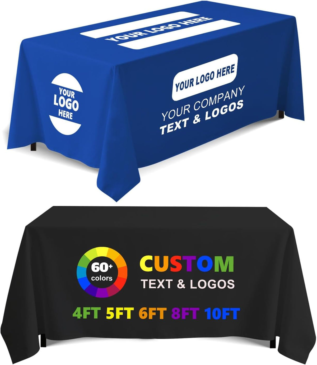 Custom Table Cloth with Business Logo, 4FT 5FT 6FT 8FT 10FT Custom Tablecloth, Custom Table Cover for Tradeshow Events Company School Birthday Wedding Party (6FT Closed Back)