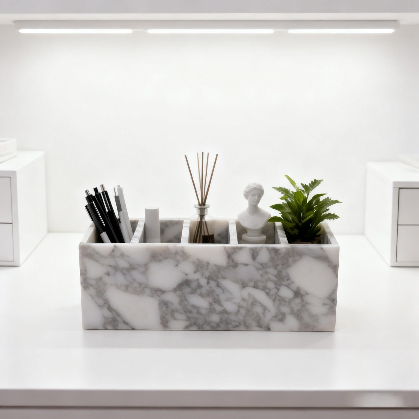 Artisanal Abode 5-Tier Marble Desktop Organizer for Office & Beauty Tools - Stackable Makeup Brush Storage, Coffee Accessories Holder with Natural Stone Pattern, Multi-Layer Countertop Tray