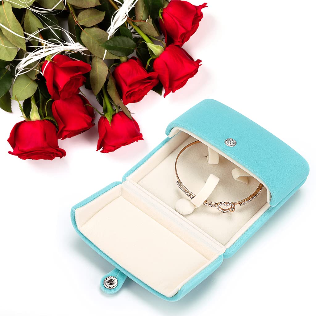 MDLUU Velvet Bracelet Gift Box, Bangle Holder Case, Jewelry Storage Displays for Birthday, Wedding, Valentine's Day, Anniversary (Cyan Blue)