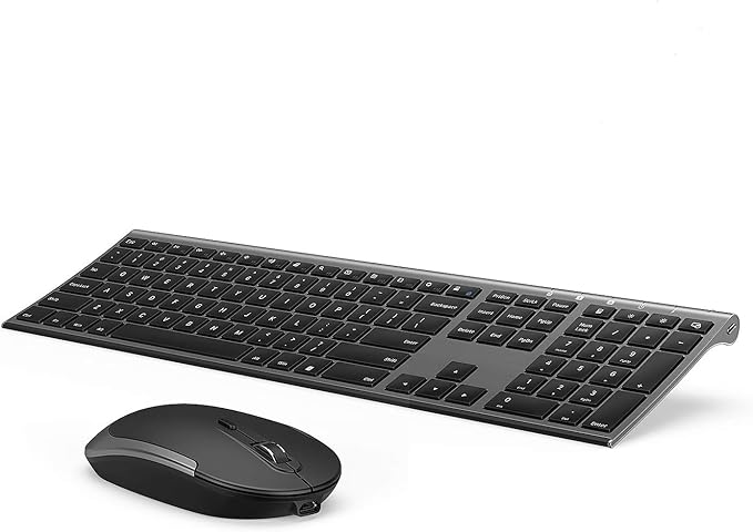 Wireless Keyboard and Mouse, Vssoplor Rechargeable Quiet Full-Size Keyboard and Mouse Combo Set Ultra Slim Design for Laptop, PC, Notebook, Desktop-Dark Gray