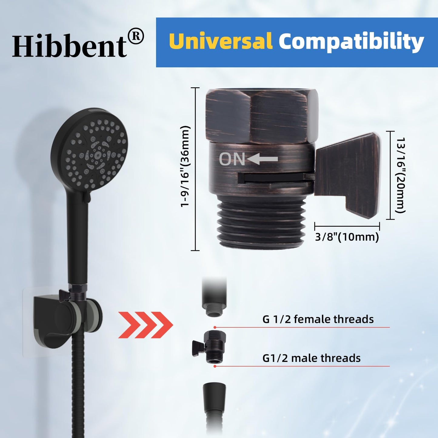 Hibbent All Metal 1 Pack Shower Head Flow Control Valve, G1/2 Brass Shut-off Valve with Handle Lever, Shut OFF Water Flow Control Regulator for Handheld Shower, or Bidet Sprayer, Oil-Rubbed Bronze