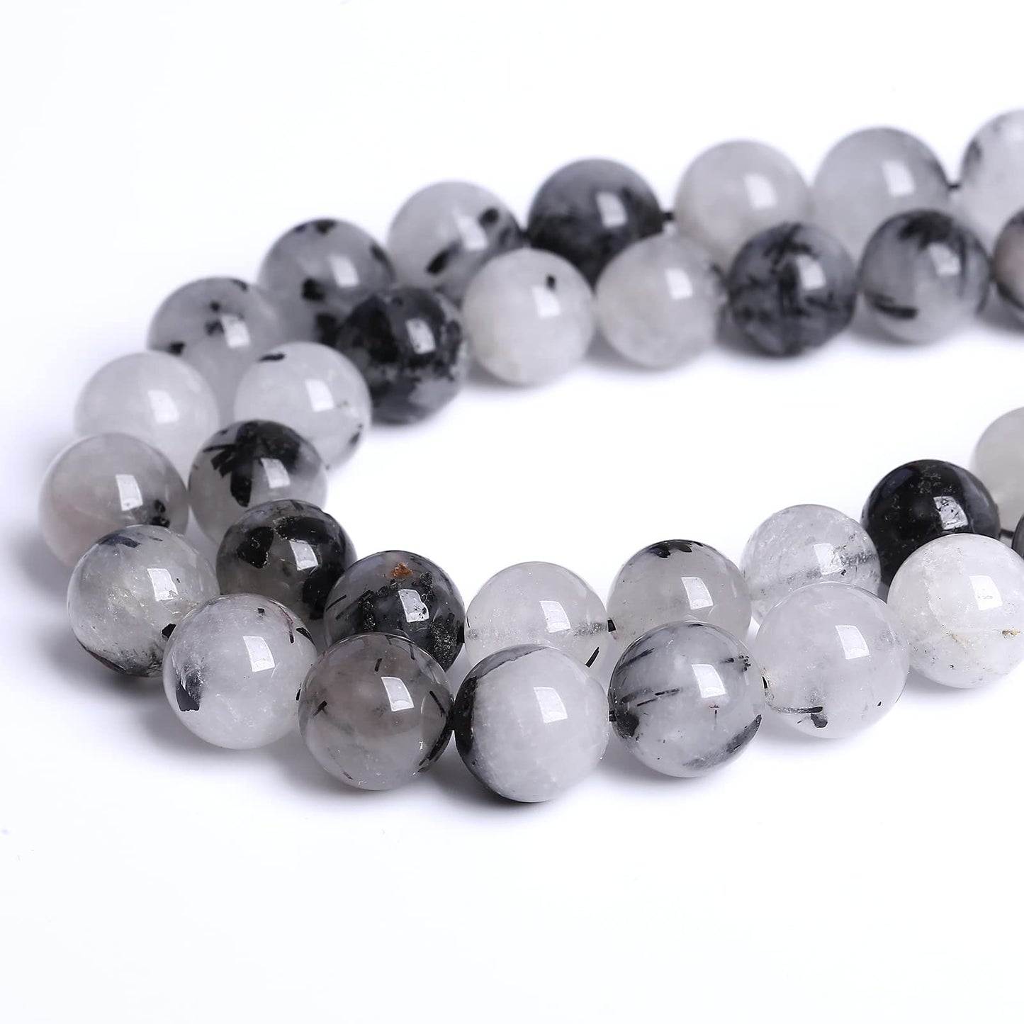 AAA Natural Black Quartz Rutilated Beads Round Loose Beads for Jewelry Making DIY Bracelet 60pcs 6mm Crystal Energy Healing Power Stone (Black Rutilated Quartz Crystal, 6mm)