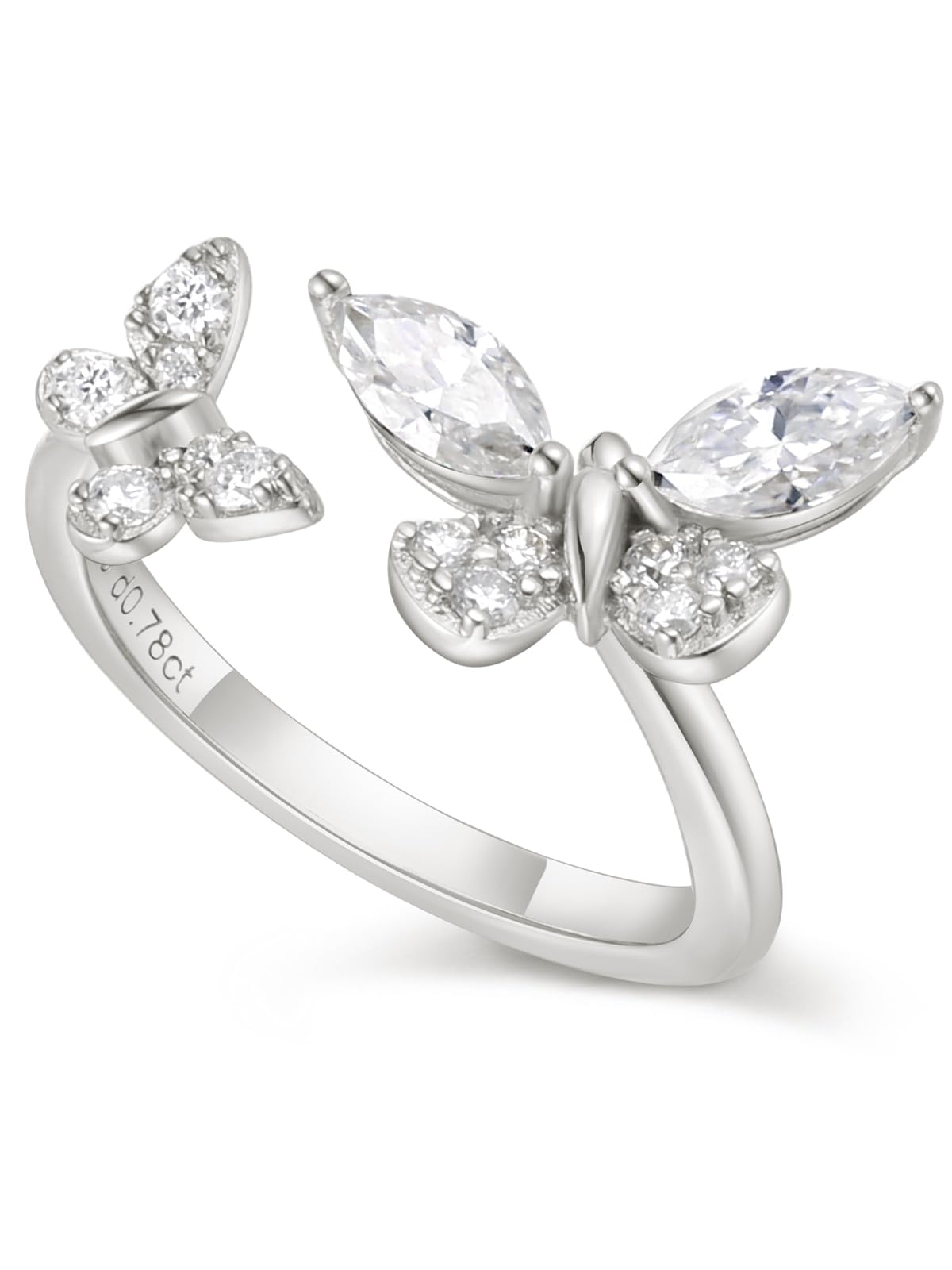 CYW Moissanite Butterfly Ring Sterling Silver Adjustable Womens Stacking Open Rings Size 9