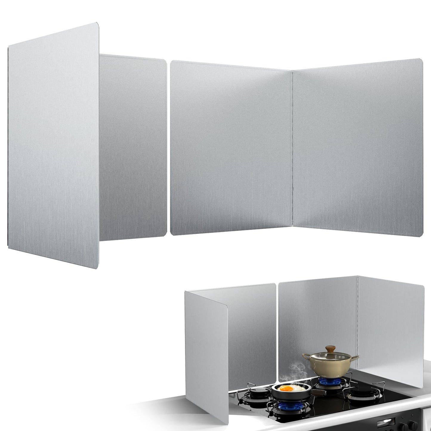 20"x20" Extra Large Kitchen Splash Back 2PCS, Heavy Duty Stainless Steel Foldable Stove Guard, Heat Resistant Easy Clean Oil Splatter Shield