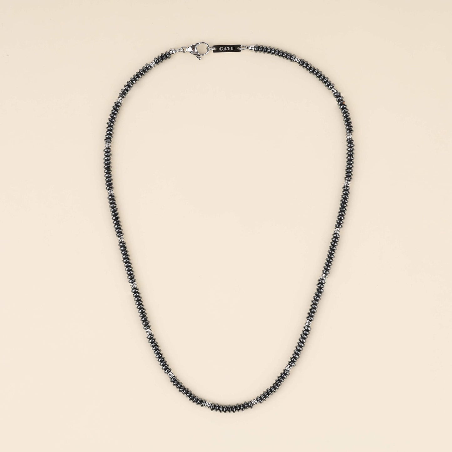 GAVU Stainless Steel Hematite Stone Beaded Necklace for Men