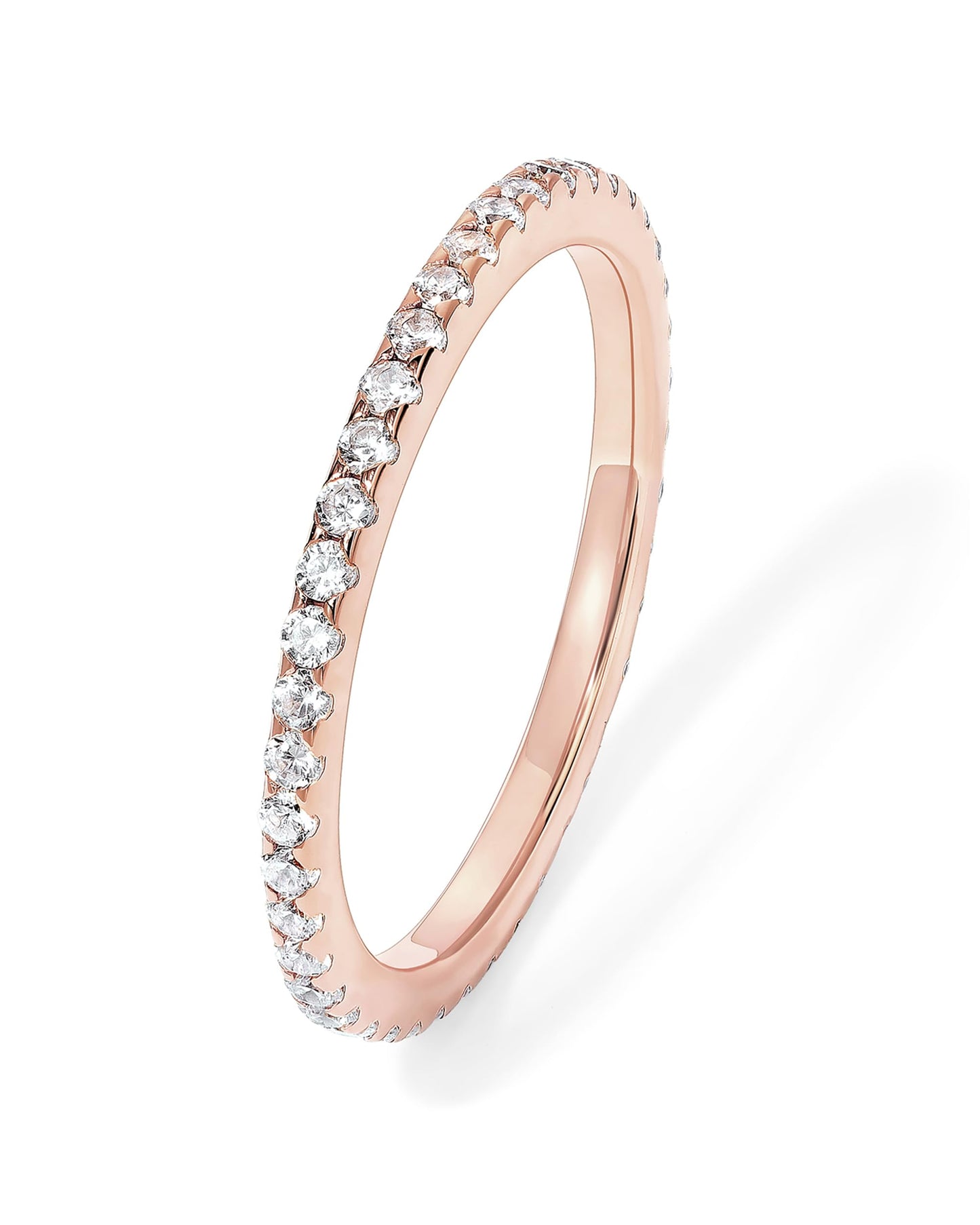 PAVOI 14K Rose Gold Plated 925 Sterling Silver Stackable CZ Ring for Women | Thin Band for Stacking | Simulated Diamond Eternity Wedding Band | Size 7
