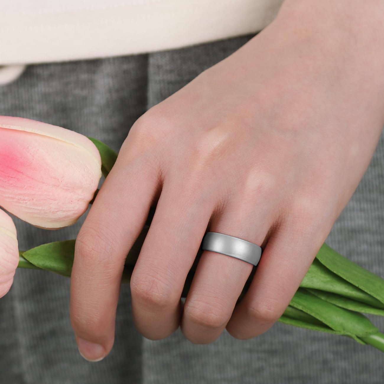 Egnaro Women's Engagement Rings, Silicone Inner Arc Ergonomic Breathable Design with half sizes, Rubber Wedding Band Rings，5.5mm Wide-2mm Thick