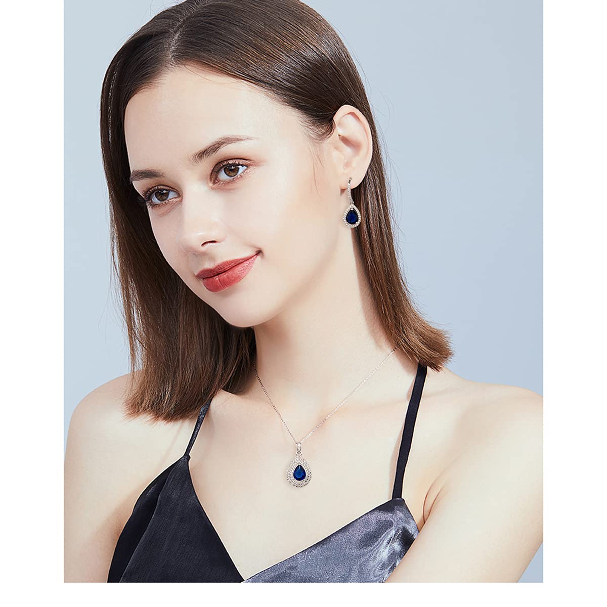 pear shape jewelry set sapphire blue