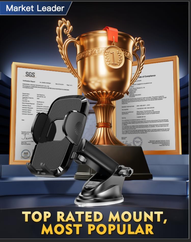 [Military-Grade Construction] Phone Holders for Your Car, 2025 New Car Phone Holder Cell Smartphone Mount Windshield Dashboard Suction Cup Stand Truck Cradle for iPhone Samsung Android All