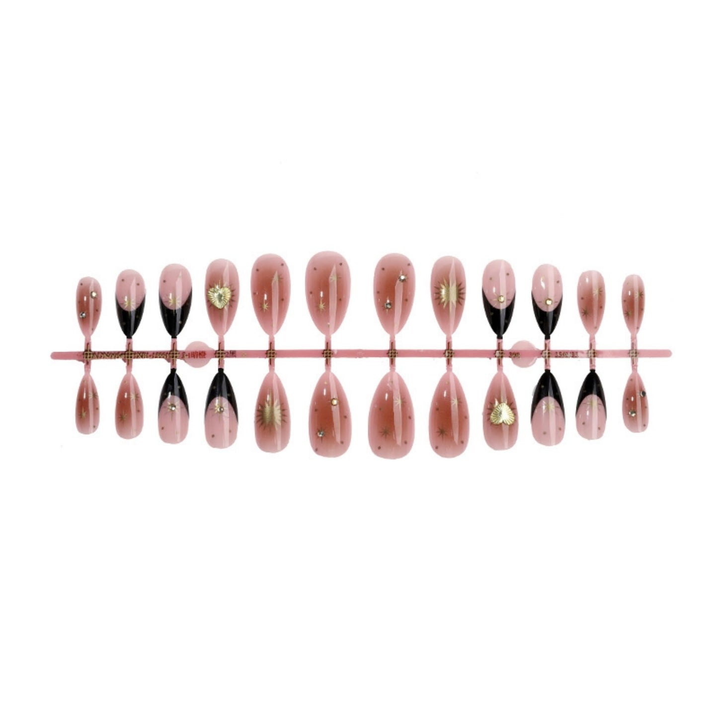 SEENEEY Almond Press on Nails Long Fake Nails Black Artificial Nail Gold Charm Designs Stick on Nail for Women 24pcs