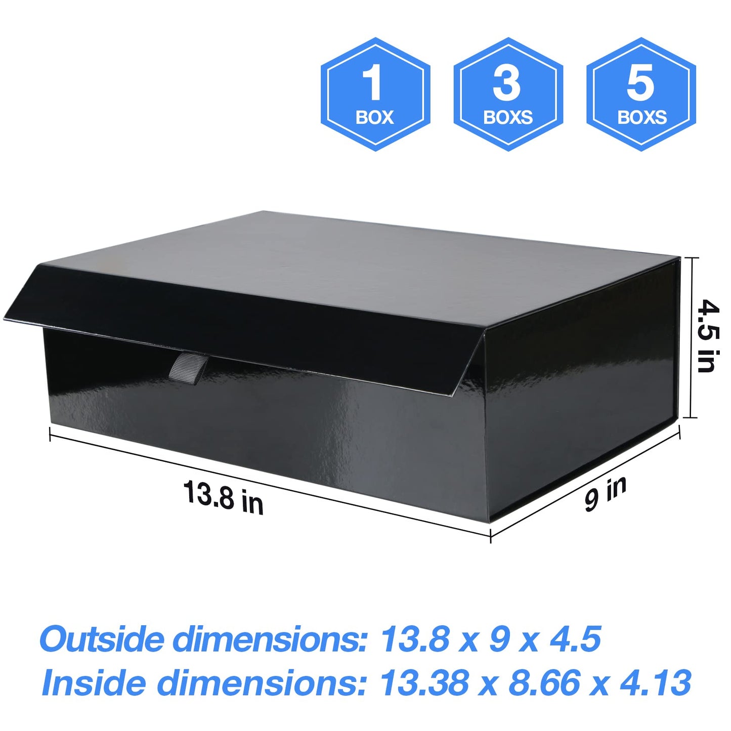 Aimyoo 3 Pack Black Collapsible Gift Box with Magnetic Closure Lids & Rope for Easy Opening 13.8x9x4.3, Bridesmaid Groomsman Proposal Boxes, Rectangle Storage Present Boxes
