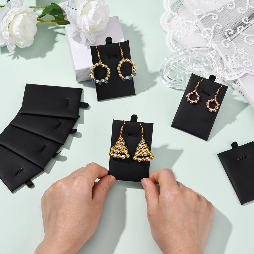 SOFPLATE 24Pcs 3.3 x 2.1 Inch Velvet Jewelry Cards Necklace Display Cards Black PU Leather Rectangle Sponge Insert Stackable Organizer Tray Pads Holder for Selling Showing Necklaces Bracelets Jewelry