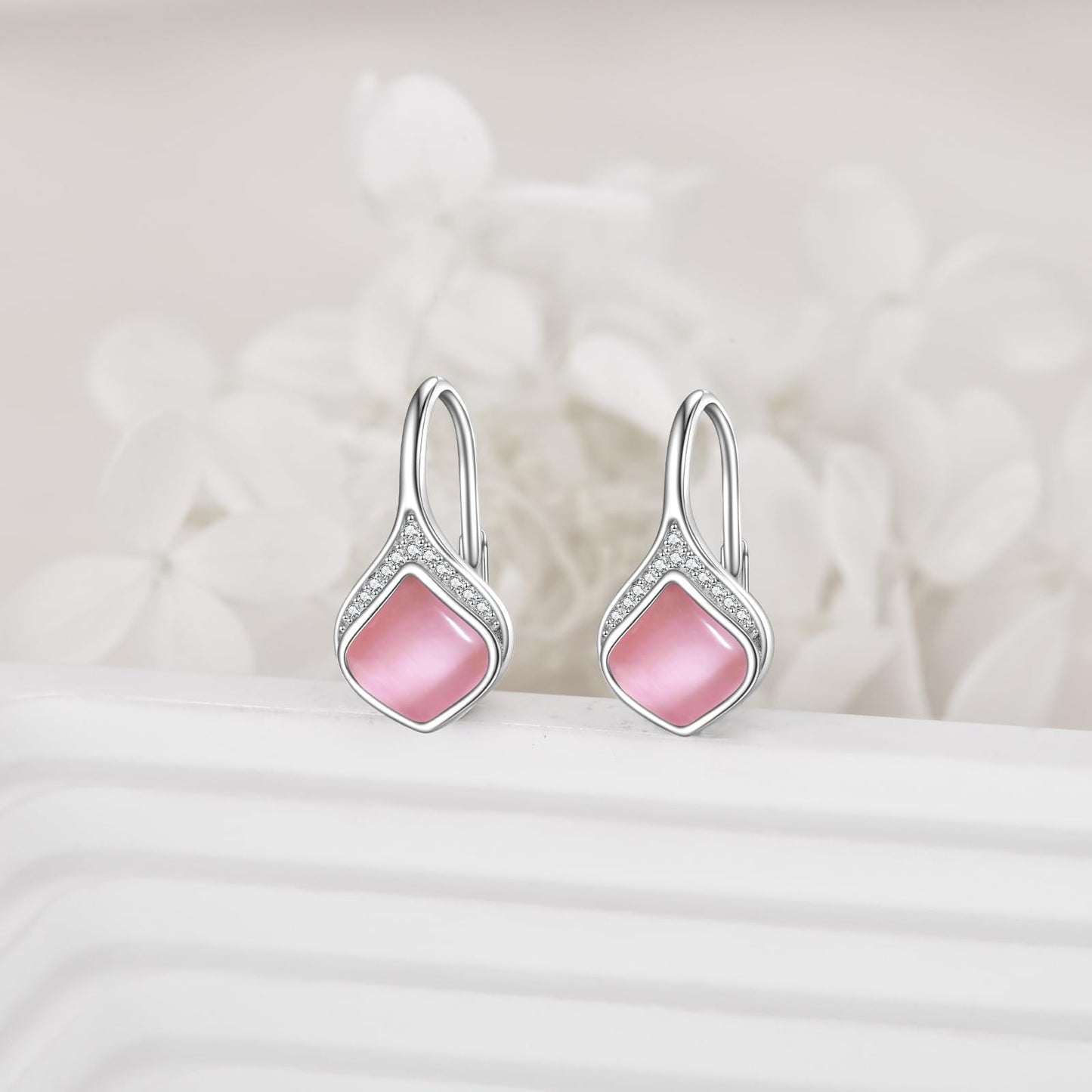 Pink Drop Earrings Sterling Silver Pink Opal Teardrop Leverback Earrings Jewelry Christmas Gifts For Women
