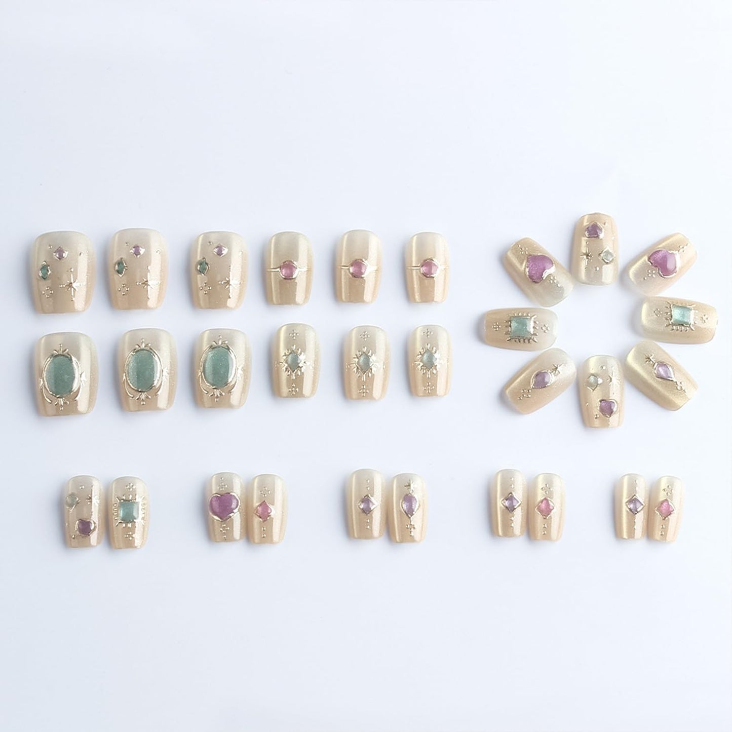 Vopintpy Star Rhinestones Press on Nails Short Square Fake Nails with Design Glitter Acrylic Glue on Nail Reusable Full Cover Artificial Stick on Nail for Women DIY Manicure