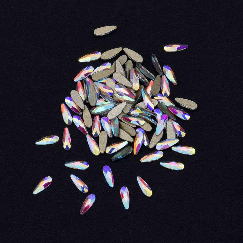 Tisslan 100pcs Mix 3 Sizes Glass Crystal AB Raindrop Shape Flat Back 3D Nail Rhinestones Jewels Decoration Accessories Supplies