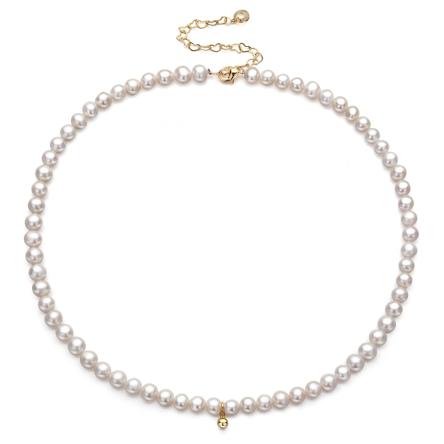 Round White Pearl Necklace for Women Men 6MM Pearl Choker Necklace