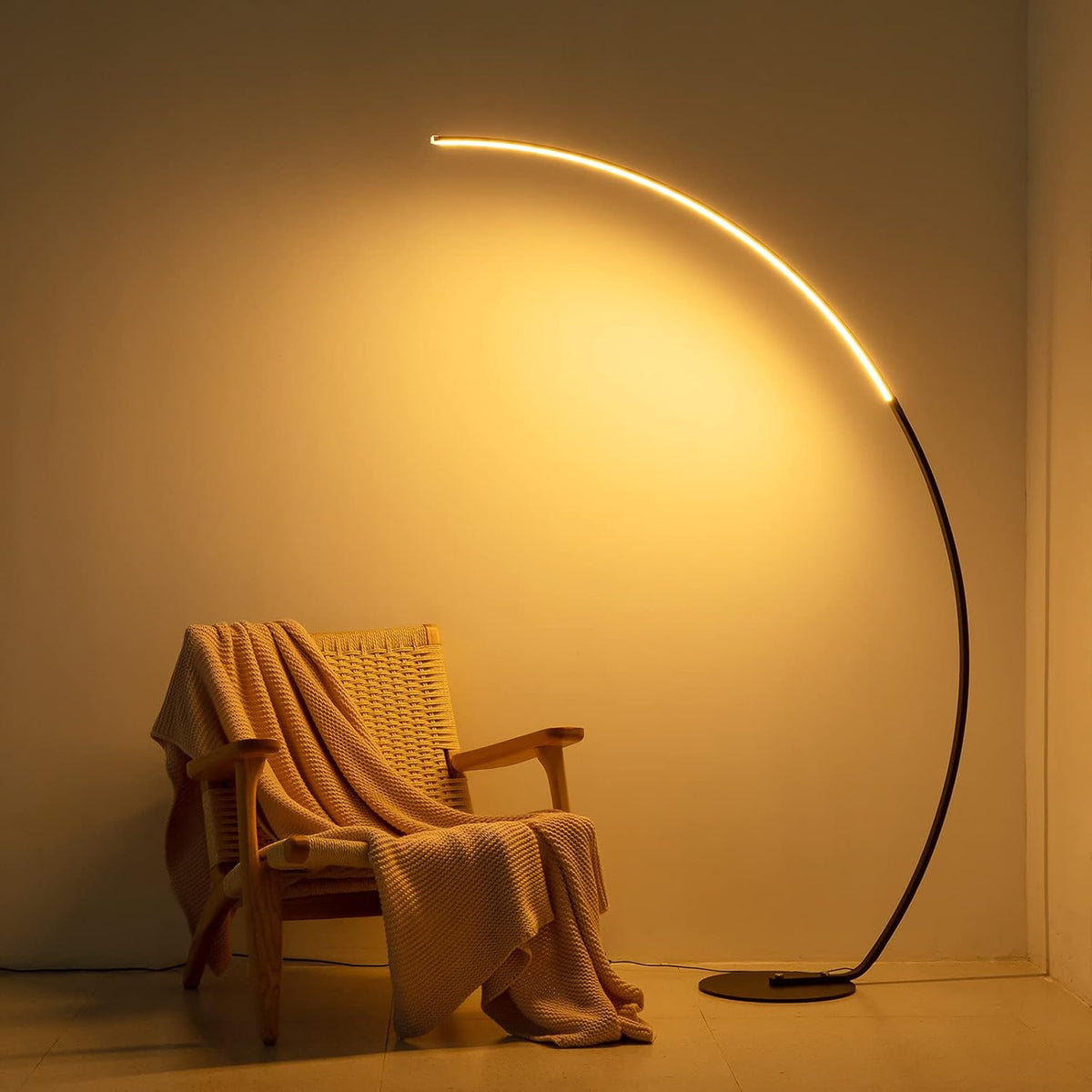 NUÜR Arc Floor Lamp, 67" Tall Black Gold LED Modern Standing Floor Lamp with Remote Control, Arched Bright Floor Lamps for Living Room Bedroom Office Home (Black)