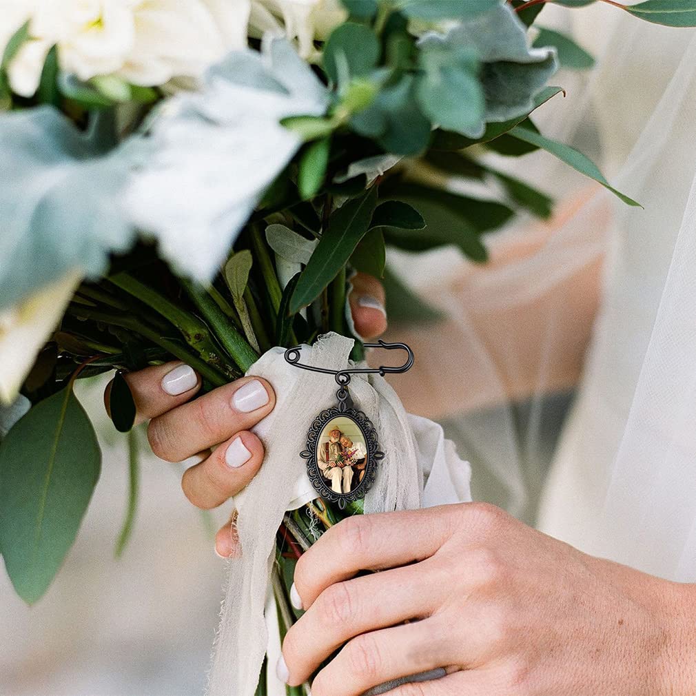 Custom4U Custom Bouquet Charms for Wedding Memory Oval Brooch Pins Photo Charm for Women Men