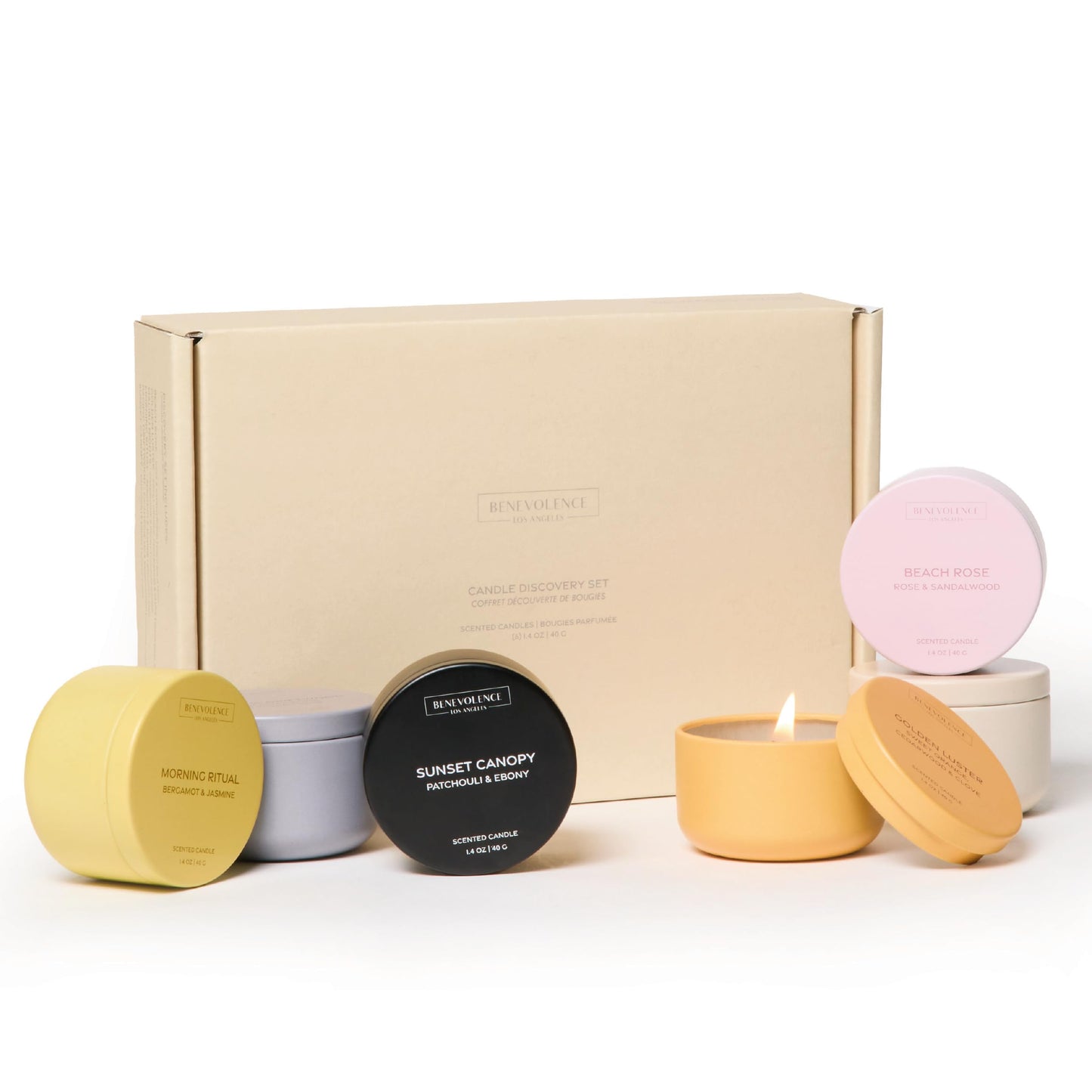 Benevolence LA Candle Gift Set – 6 Scented Candles (1.4 oz) | Aromatherapy Candles with Orange, Eucalyptus, Rose, & Jasmine Scents