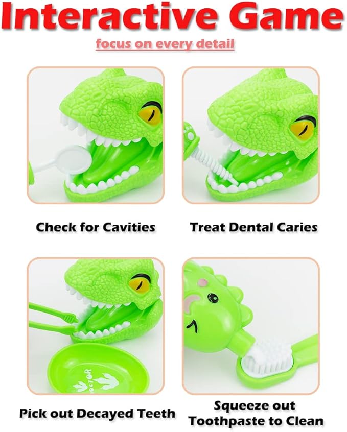 Bundle 19PCS = 9PCS Plastic Simulation Dentist Play Set （Pink） + 10PCS Plastic Dinosaur Simulation Dentist Play Set (Purple)