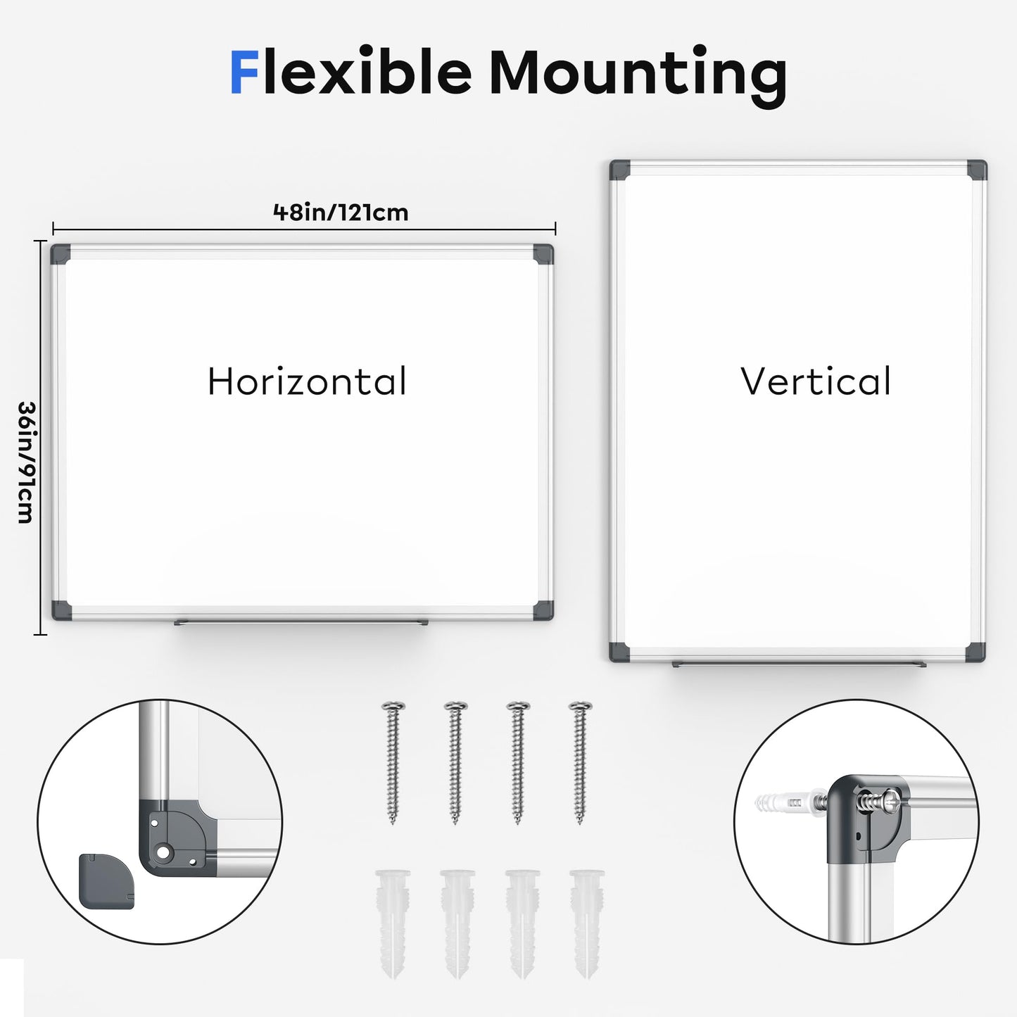 VUSIGN Magnetic Whiteboard 48" x 36", Large Dry Erase Board for Wall with Silver Frame, Wall-Mounted White Board for Office, Classroom & Home, Includes Markers, Magnets and Eraser