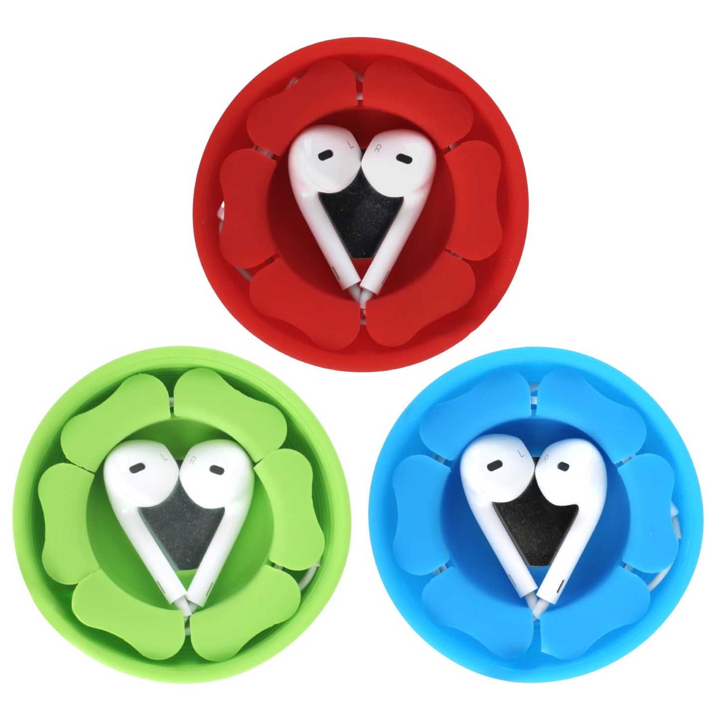 MAIRUI Wired Earbud Case 3 Pack Earphone Headphone Cord Organizer Earbuds Wrap Soft Silicone Magnetic Holder Storage Tangle Free Cable Winder(Red/Blue/Green)
