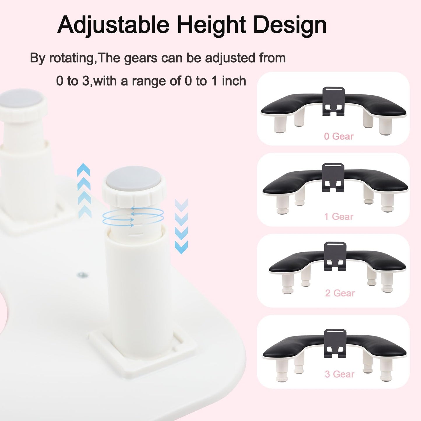 Arm Rest for Nails Tech with Nail Table Mat and Phone Holder,Adjustable Base U-shaped Manicure Nail Hand Rest Stand Pillow Cushion(Black)