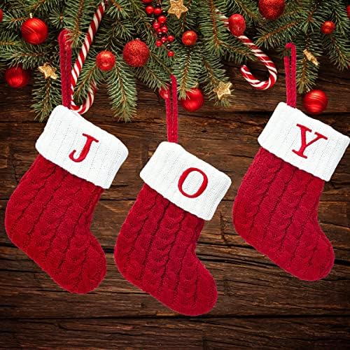 Christmas Stocking Monogram Hanging Socks 7??5.5 Inch Knit Small Sock Hanging Ornament Gift Bags for Xmas Tree Fireplace Home Decoration (P)