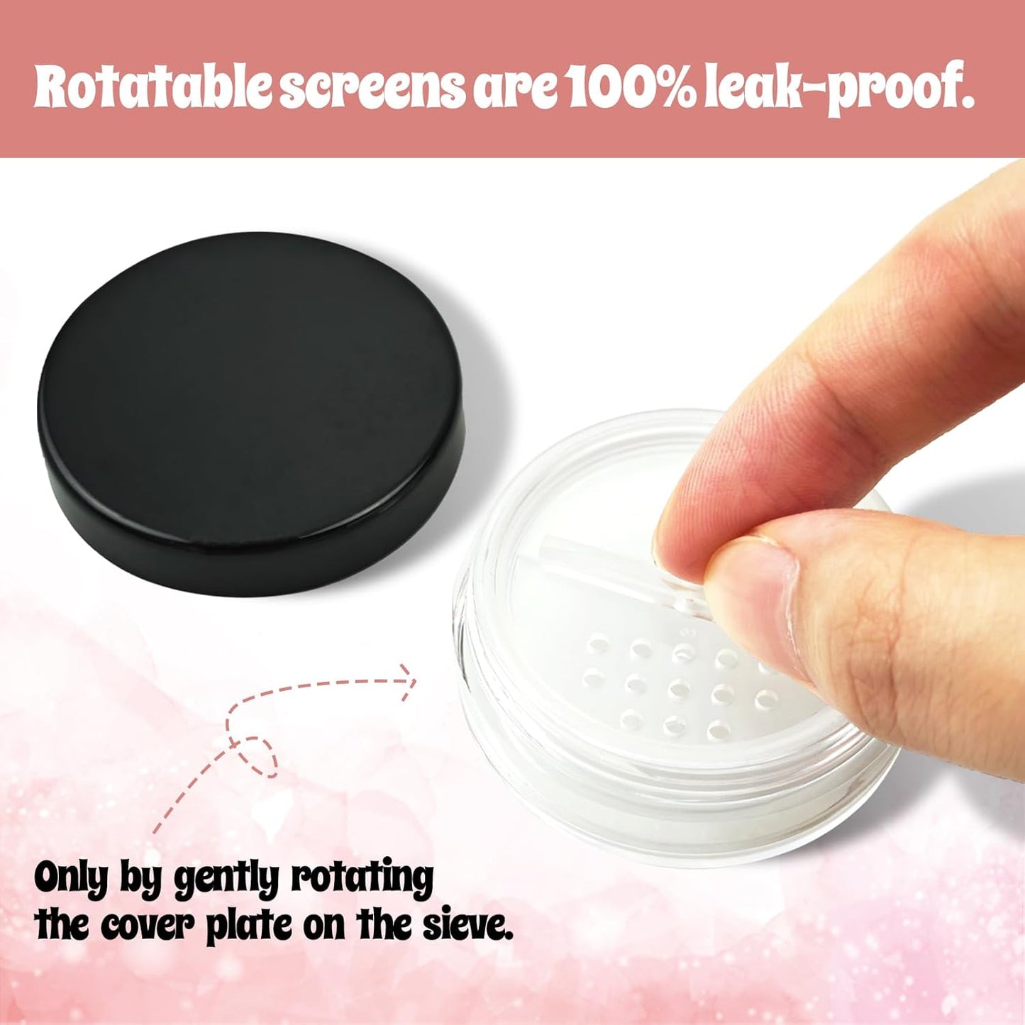 Nirvany 12Pcs 10ml Refillable Loose Powder Containers, Black Travel Makeup Jars with Rotating Sifter & Leakproof Screw Lids (12)