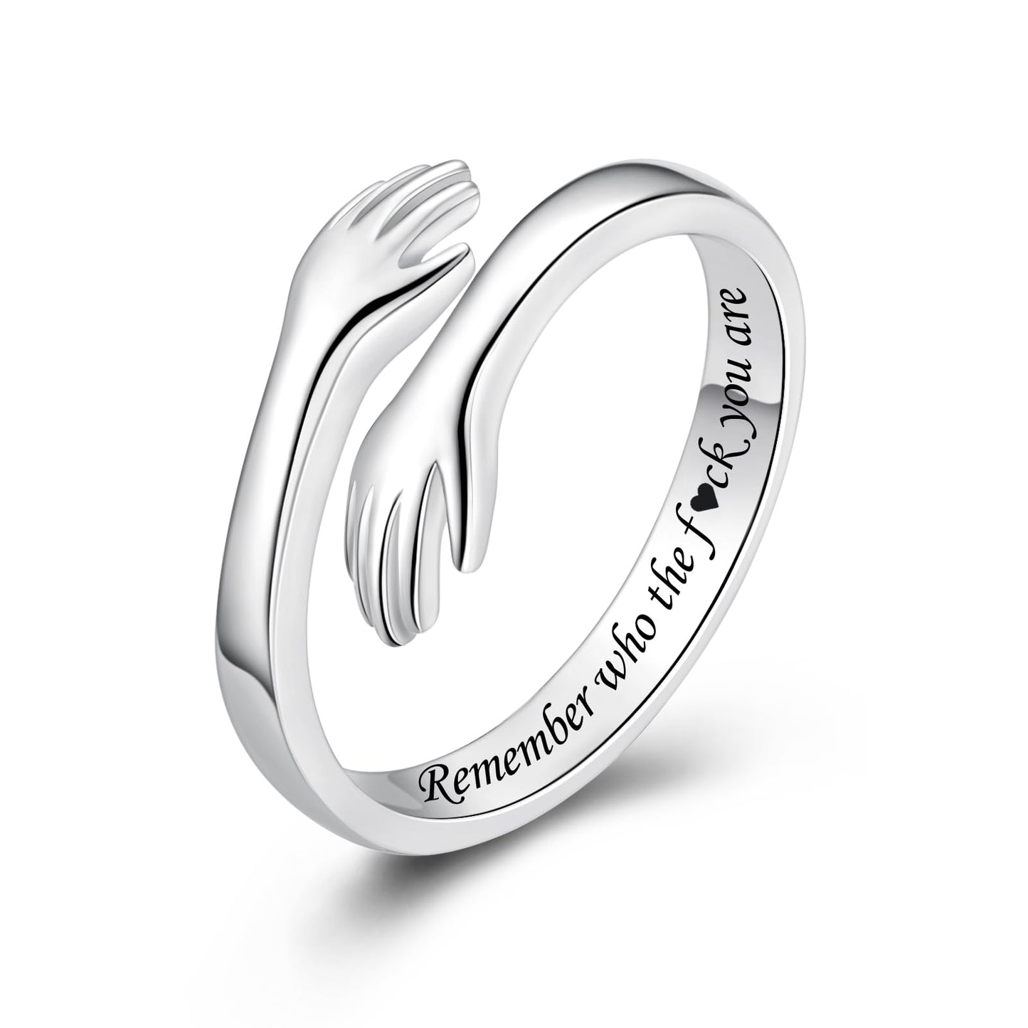 ACJFA Hug Rings for Women Sterling Silver Adjustable Ring Thumb Ring Birthday Mother Gifts Jewelry (Remember who the f♡ck you are)