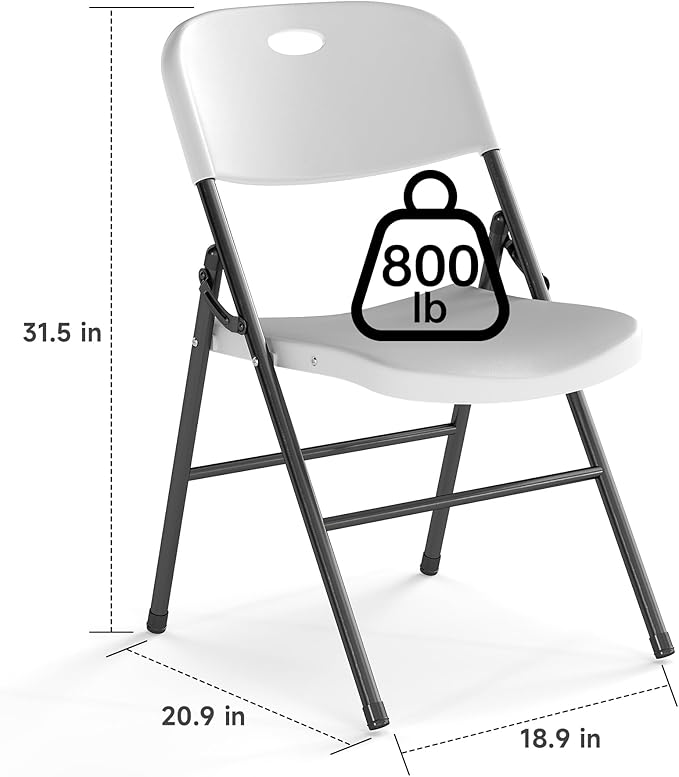 90 Pack Folding Chair, 800 Weight Limit Heavy Duty Plastic Folding Chair Portable Seating for Indoor Outdoor Events, Wedding, Party, Restaurant, Meeting Room White