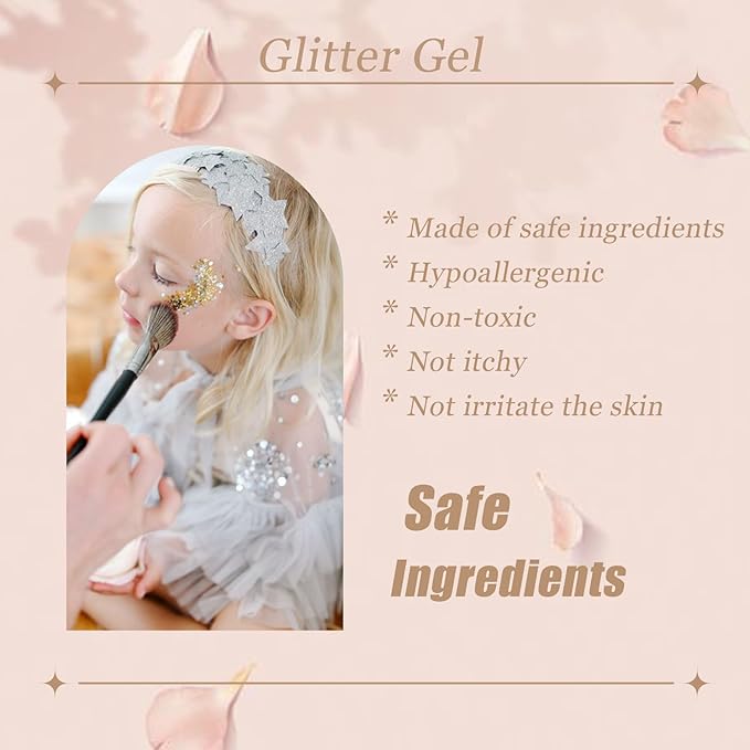 Face Body Glitter, Hair Glitter Sparkles Chunky Face Glitter Gel for Girls Makeup Singer Concerts Mermaid Festival Sequins Face Paint (3pc White)
