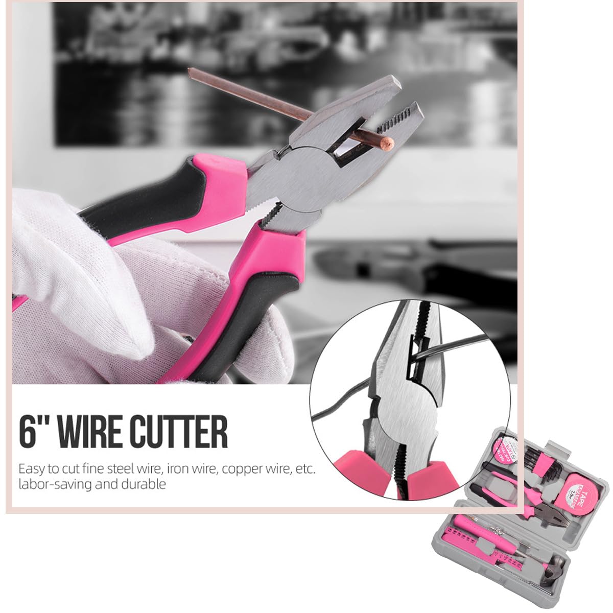 24 Pieces Pink Home Tool Set, mini Tool Box Basics Household Tool Kit Box for Men and Women DIY