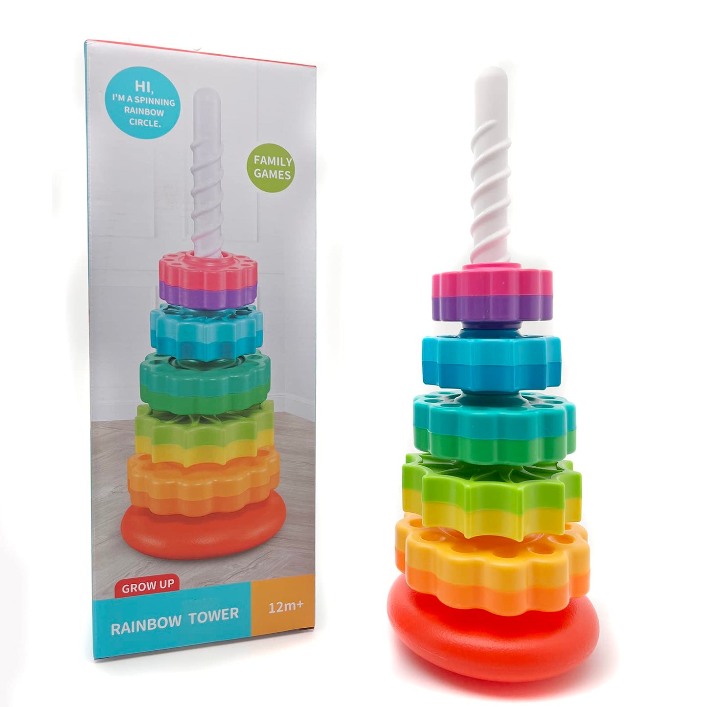 LBAIBB (1 PCS Spinning Stacking Toy,Spin Toy for Toddlers 1-3,Sensory Toys for Toddlers 1-3,Rainbow Spin Tower,Autism Spin Stack Toys,Suitable for Gifts for Boys and Girl