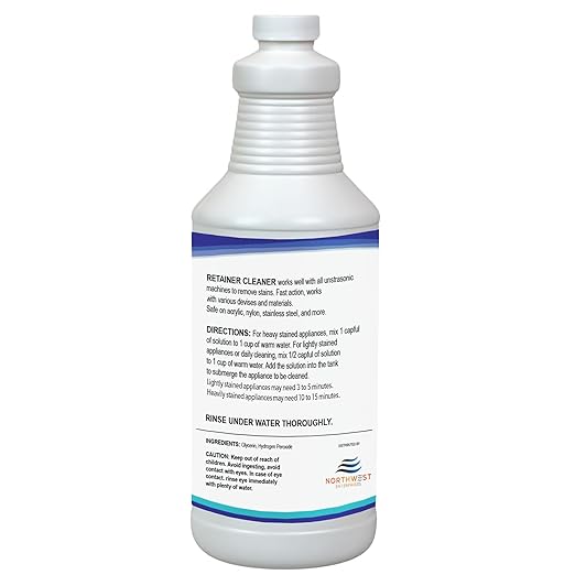 NORTHWEST ENTERPRISES Ultrasonic Retainer Cleaner Solution Concentrate - Denture Cleaner for Ultrasonic Machines - Cleans Mouthguards, Invisalign and Nightguards - Odor, Stain & Discoloration Remover