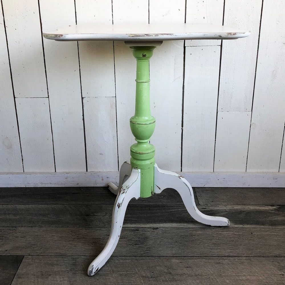 Vintage Solid Maple and Metal End Tables, Side Tables, Pedestal Side Table with White and Green Plant Stand, Round Stand, 20 "W x 27 "H x 20 "D, Funky Side Table for Small Spaces Bedroom Livingroom