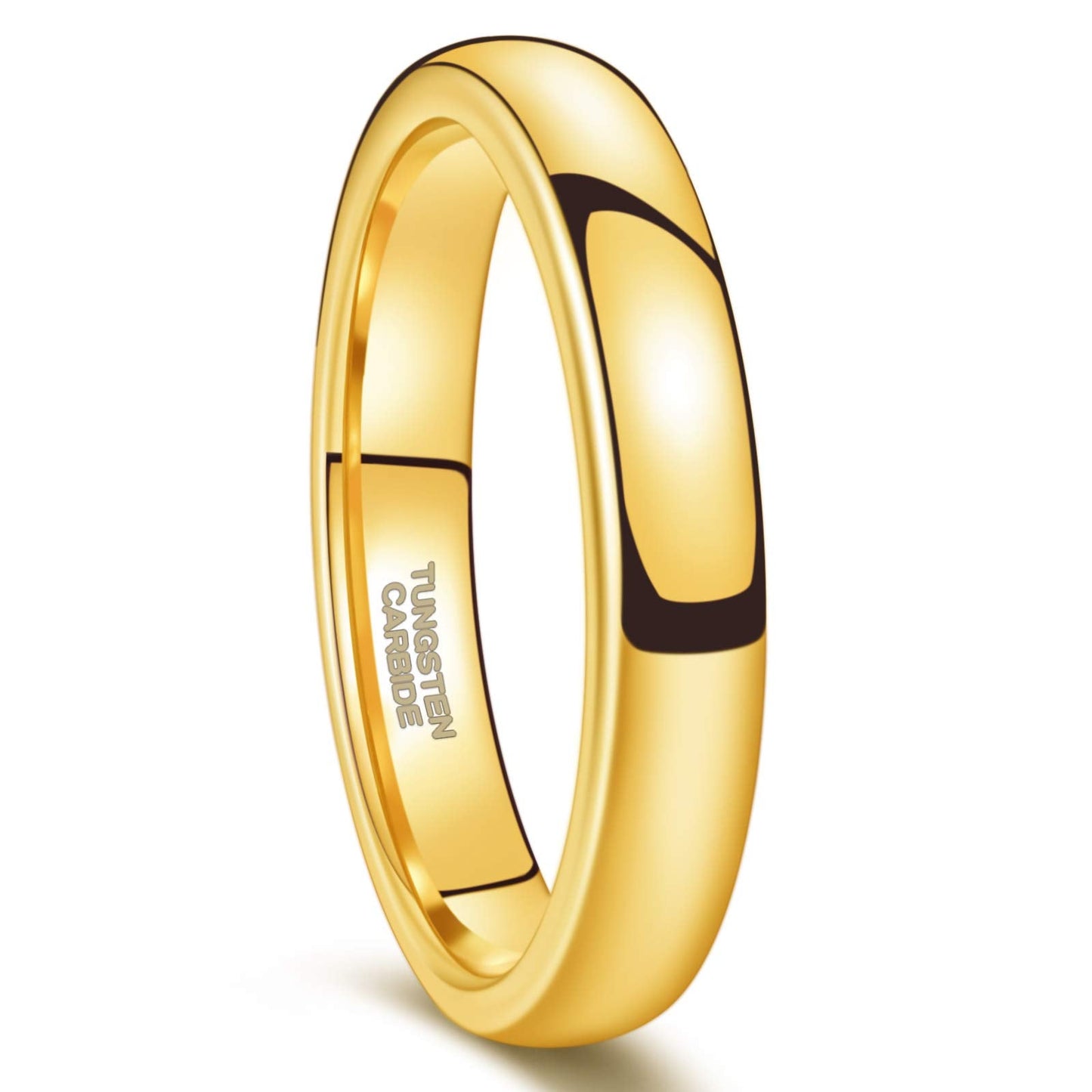 Greenpod 4mm 24K Gold Plated Tungsten Rings for Women High Polish Dome Plain Classic Wedding Bands Comfort Fit Size 5